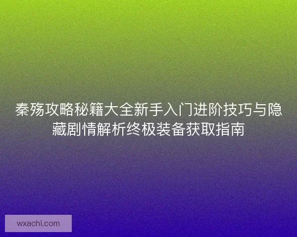 秦殇攻略秘籍大全新手入门进阶技巧与隐藏剧情解析终极装备获取指南